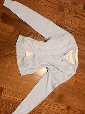 Light Blue Women’s Button-Front Cardigan with blue stripped undershirt attached